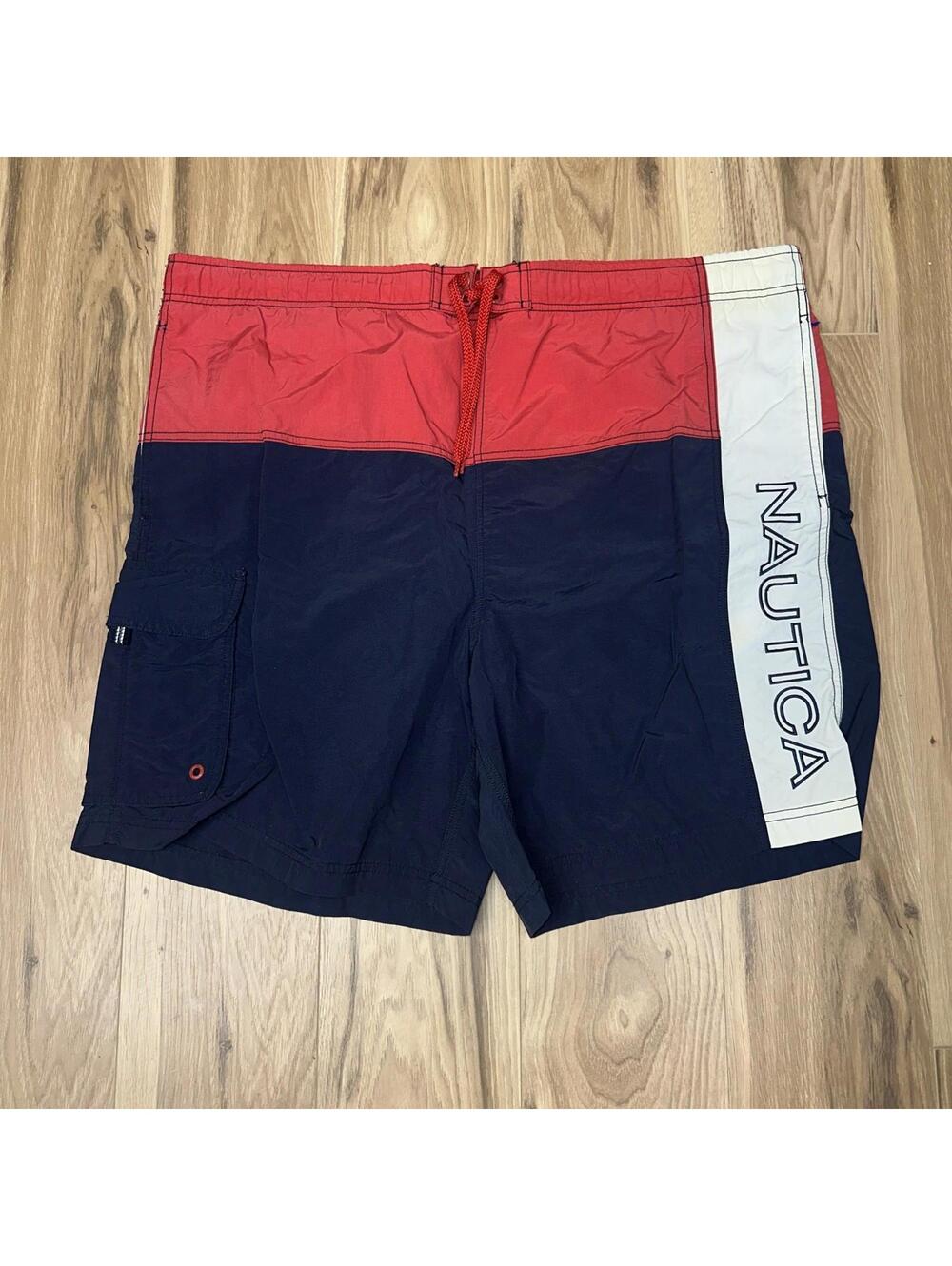 Nautica Mens Swim Trucks Size XL Red, White, Navy Drawstring